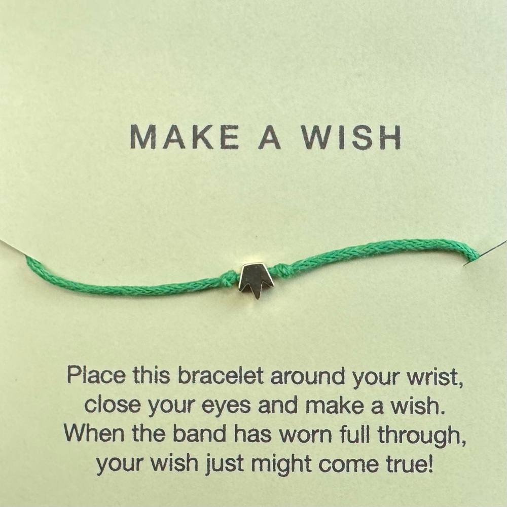 14k Gold Crown Charm Make A Wish Bracelet Green Adjustable Band NWT